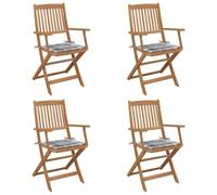 GeenYuu Lot de 4 chaises de jardin pliantes en bois d'acacia massif avec coussin, peu encombrantes, robustes et stables, idéales pour terrasse et jardin, coussins d'assise confortables avec bandes de