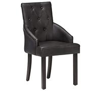 GeenYuu Lot de 4 chaises de salle à manger, noires, en cuir de chèvre véritable, bois massif, vintage, pour salon, cuisine, design moderne, siège confortable
