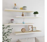 GeenYuu Lot de 4 étagères flottantes en MDF chêne et blanc 90 x 23,5 x 3,8 cm pour chambre à coucher, salle de bain, couloir, décoration murale polyvalente, aspect moderne, haute résistance