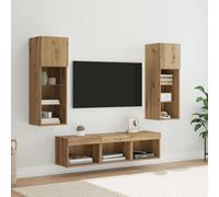 GeenYuu Lot de 5 appliques murales en bois imitation chêne noir avec éclairage LED, étagères en verre, portes à charnière pour salon, chambre à coucher