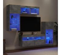 GeenYuu Lot de 5 pièces de salon, en bois gris béton, avec éclairage LED RVB, montage mural, 40,5 x 30 x 90 cm, pour salon, rangement multimédia, support TV universel