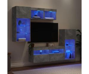 GeenYuu Lot de 5 pièces de salon, en bois gris béton, avec éclairage LED RVB, montage mural, 40,5 x 30 x 90 cm, pour salon, rangement multimédia, support TV universel
