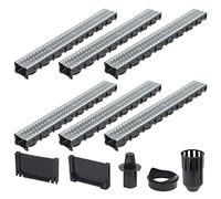 GeenYuu Lot de 6 canaux de drainage en acier galvanisé et plastique - 6 m - Système d'emboîtement de 10 cm de diamètre - Avec système de filtration - Valve de sortie de sol - Capuchons de finition