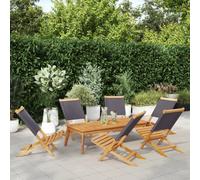 GeenYuu Lot de 6 chaises de jardin pliables en tissu anthracite et bois d'acacia massif, 41 x 72 x 68 cm, stables, pour terrasse, balcon, extérieur, avec accoudoirs confortables et design résistant