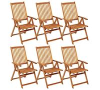 GeenYuu Lot de 6 chaises de jardin pliantes avec coussins en bois d'acacia massif, réglables, peu encombrantes, résistantes aux intempéries, pour terrasse et jardin, confortables grâce au rembourrage