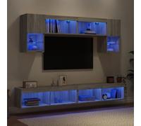 GeenYuu Lot de 6 pièces - Meuble TV polyvalent avec éclairage LED - Bois de Sonoma gris - Montage mural - Meuble TV polyvalent pour salon - Design moderne avec lumières RVB