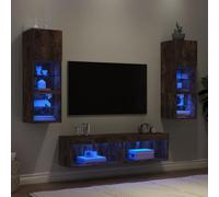 GeenYuu Lot de 6 pièces murales avec éclairage LED RVB, bois de chêne fumé, 30-60 cm de large, montage mural, design moderne pour salon