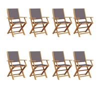 GeenYuu Lot de 8 chaises de jardin pliables en tissu anthracite en bois d'acacia massif robuste et stable pour balcon, terrasse, jardin, extérieur, patio, salle à manger, chaises confortables et