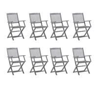 GeenYuu Lot de 8 chaises de jardin pliantes - Avec coussin d'assise gris - Bois massif d'acacia résistant aux intempéries - 54 x 61 x 88 cm - Peu encombrant - Pour terrasse et cour - Confortable et