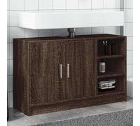 GeenYuu Meuble sous lavabo marron aspect chêne 90 x 29 x 55 cm avec 2 portes, 3 compartiments ouverts, espace de rangement pour meubles de salle de bain, ordre et étagère