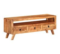 GeenYuu Meuble TV 110 x 30 x 40 cm - Bois massif d'acacia poli et laqué - Avec 3 tiroirs et 1 étagère - Support TV universel pour salon, chambre à coucher - Meuble TV robuste