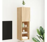GeenYuu Meuble TV chêne Sonoma avec lumières LED RVB 30,5x30x102 cm, Rangement Console avec tiroir et Niche, Support Mural Design Moderne pour Salon séjour multimédia