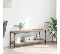 GeenYuu Meuble TV en chêne artisanal, 100 x 33 x 41 cm, en bois composite et fer, avec 2 étagères, pour salon, bureau à domicile, bibliothèque, robuste, durable, style rustique