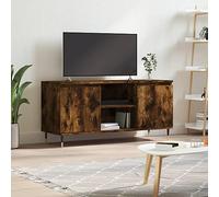 GeenYuu Meuble TV en chêne fumé, 104 x 35 x 50 cm, en bois avec 4 compartiments, plateau de table stable, pieds en fer, pour salon, chambre à coucher, support TV universel