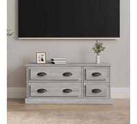 GeenYuu Meuble TV gris Sonoma - 100 x 35,5 x 45 cm - En bois robuste - Avec 4 tiroirs - Montage flexible - Support TV universel pratique pour salon, chambre à coucher