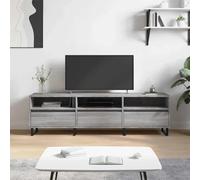 GeenYuu Meuble TV, gris, Sonoma, 150 x 30 x 44,5 cm, en bois robuste, 6 compartiments pour médias, support TV universel avec pieds en fer, meuble de salon élégant
