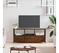 GeenYuu Meuble TV, marron, aspect chêne, 102 x 33 x 45 cm, matériau du bois et fer, avec 3 compartiments et 3 tiroirs, robuste, pour salon, support TV universel