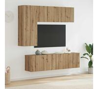 GeenYuu Meuble TV mural 5 pièces en bois de chêne artisanal, design moderne pour salon, espace de rangement polyvalent, 40,5 x 30 x 102 cm, convient pour écrans plats