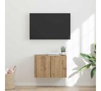 GeenYuu Meuble TV mural en chêne artisanal, 59,5 x 31 x 40 cm, matériau à base de bois, design flottant, 2 portes, pour salon, espace de rangement pratique