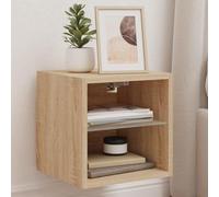 GeenYuu Meuble TV mural flottant en chêne Sonoma avec éclairage LED RVB 30 x 28,5 x 30 cm pour salon, chambre à coucher, polyvalent, avec étagère en verre