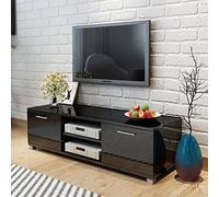 GeenYuu Meuble TV noir brillant, 120 x 40,5 x 35 cm, en matériau dérivé du bois, 4 sorties de câbles, meuble bas moderne pour salon, meuble home cinéma, buffet robuste