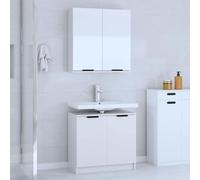 GeenYuu Meubles de Salle de Bain Ensemble 2 pcs Blanc Bois d'ingénierie Armoire Murale avec Miroir et Armoire de Sol Grand Rangement pour lavabo et Vasque