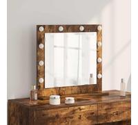 GeenYuu Miroir de lavabo avec éclairage LED et aspect sans cadre en chêne fumé 60 x 55 x 18 cm pour chambre à coucher, salle de bain et couloir, miroir cosmétique avec alimentation USB et décoration