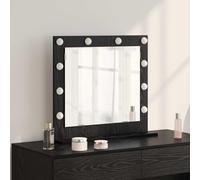GeenYuu Miroir de lavabo noir aspect chêne 60 x 55 x 18 cm avec éclairage LED, alimentation USB, miroir cosmétique sans cadre pour chambre à coucher, salle de bain, couloir et salon, design moderne