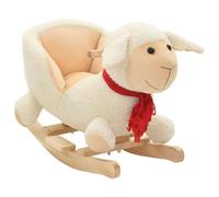 GeenYuu Mouton à bascule avec dossier en peluche et base en bois - 60 x 32 x 50 cm - Blanc - Cheval à bascule pour enfants - Avec cadre en métal - Jouet d'intérieur et d'extérieur