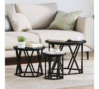 GeenYuu Nesting Table d'appoint 3 pièces aspect chêne noir en bois et acier 53 x 53 x 40 cm Table basse moderne pour salon, salon, canapé, étagère pratique et espace de rangement