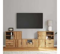 GeenYuu ODDA Lot de 5 meubles de salon en pin massif finition cire de miel, meuble TV modulaire avec espace de rangement, 79 x 24 x 40 cm, meuble TV réglable, aménagement polyvalent