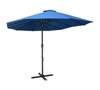 GeenYuu Parasol d'extérieur en Aluminium 460x270 cm Bleu avec Double Toit, manivelle, 12 Nervures, Base croisée Stable pour terrasse Jardin Piscine Protection Soleil ombrage
