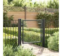 GeenYuu Portail de jardin grillagé en acier galvanisé gris anthracite 100 x 125 cm avec serrure à clé 3 clés incluses pour entrée extérieure sécurisée et passage piéton battant