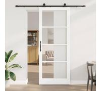 GeenYuu Porte coulissante ORKDAL blanche 93 x 232 cm en bois massif de pin et verre avec système coulissant, intérieur, design minimaliste, durable, idéale pour les salons et les salles à manger