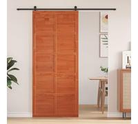 GeenYuu Porte de grange brun cire en bois de pin massif 90 x 2,5 x 208 cm système coulissant intérieur durable pratique pour rénovation entrée placard cloison