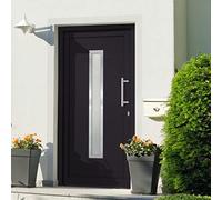 GeenYuu Porte d'entrée anthracite 108x200 cm avec cadre PVC, vitrage isolant, serrure 5 points, seuil aluminium, poignée acier inoxydable, installation maison et rénovation sécurisée
