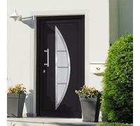 GeenYuu Porte d'entrée extérieure anthracite 98x208 cm battante avec cadre PVC, panneau isolant, serrure blindée 5 points, seuil aluminium, poignée inox pour rénovation maison sécurité isolation