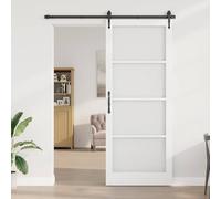 GeenYuu Porte intérieure ORKDAL blanche apprêtée en pin massif 93 x 232 cm avec insert en verre pour chambre à coucher salon polyvalente, montage facile, durable et design moderne