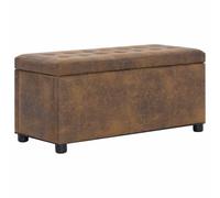 GeenYuu Pouf de Rangement en Similicuir Daim Marron 87,5 cm avec Compartiment spacieux, siège Confortable, Couvercle abattant, Meuble Polyvalent pour Salon, Chambre, entrée et Rangement organisé