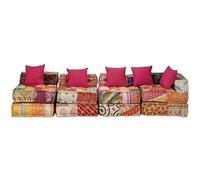 GeenYuu Pouf modulaire, 4 places, en tissu patchwork, 200 x 132 x 58 cm, avec 5 coussins, polyvalent, comme canapé, lit, chaise, pour l'intérieur et l'extérieur, résistant aux intempéries et