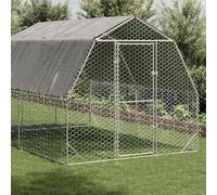 GeenYuu Poulailler avec toit en acier galvanisé 2,5 x 4 x 2,25 m - Grande roue libre avec toit en polyéthylène imperméable et grillage hexagonal pour une protection sûre des poules et des petits