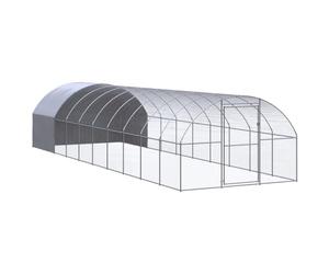 GeenYuu Poulailler d'extérieur 3 x 10 x 2 m en acier galvanisé avec toit en polyéthylène imperméable, grand enclos en métal solide pour poules, canards, lapins et petits animaux dans le jardin