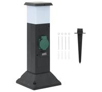 GeenYuu Prise extérieure Schuko 2 prises avec piquet et lampe, protection contre les éclaboussures IP44, plastique PP, 16 x 16 x 54 cm, colonne de prise de jardin en saillie avec contact de protection
