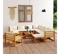 GeenYuu Salon de Jardin 12 pcs en Bois d'acacia Massif avec Coussins crème, Ensemble modulable pour terrasse, Balcon ou Patio, mobilier extérieur Confortable et résistant pour Repas et détente en