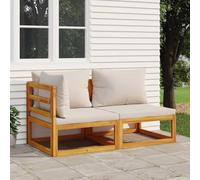 GeenYuu Salon de Jardin modulable en Bois Massif Acacia avec Coussins Gris Clair, canapé d'angle et Central pour terrasse extérieur Balcon Patio, Assise Confortable avec Dossier rembourré