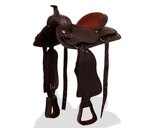 GeenYuu Selle Western Cuir véritable Marron 15 po avec bridon et col de Poitrine pour randonnée équitation Dressage Endurance Saut Obstacle