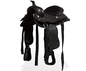 GeenYuu Selle western en cuir véritable de 33 cm - Noir - Avec licol - Ensemble complet pour cheval, poney équitation, équitation, loisirs, tournoi - Confortable, ergonomique et résistante