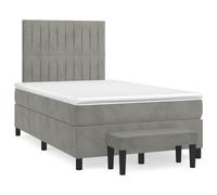 GeenYuu Sommier à Lattes avec Matelas Gris Clair 120x190cm Velours, Cadre de lit tapissier capitonné, tête de lit réglable, Banc Multifonctionnel, Support Stable pour Chambre Adulte ou Enfant
