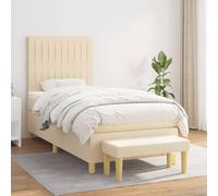 GeenYuu Sommier à Lattes de lit avec Matelas crème 100x200 cm en Tissu Respirant, Cadre de Bois tapissier avec tête réglable, Banc Multifonctionnel pour Chambre Adulte ou Enfant