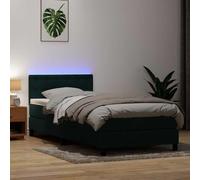 GeenYuu Sommier à Lattes en Velours Vert foncé 80x220 cm avec Matelas Ressorts ensachés et surmatelas, Cadre de lit capitonné avec tête réglable, éclairage LED